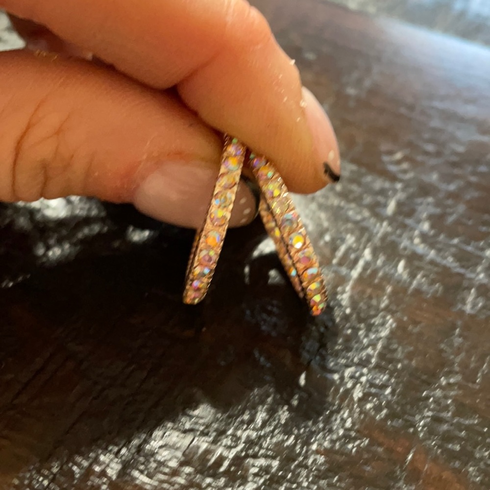 Iridescent Crystal inside out hoop earrings